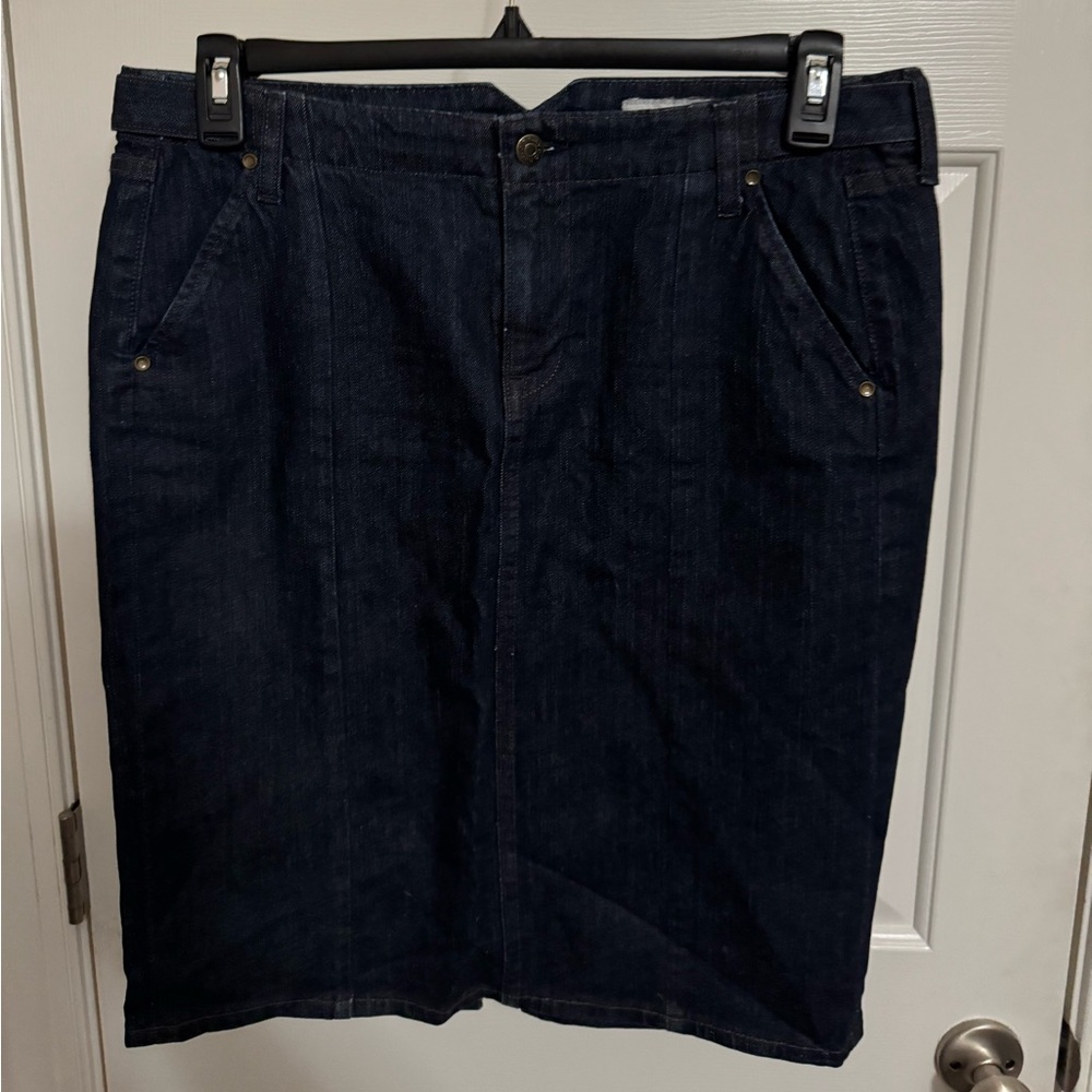 Old Navy Womens Size 10 Dark Blue Back Slit Denim Jean Skirt Button, Pockets